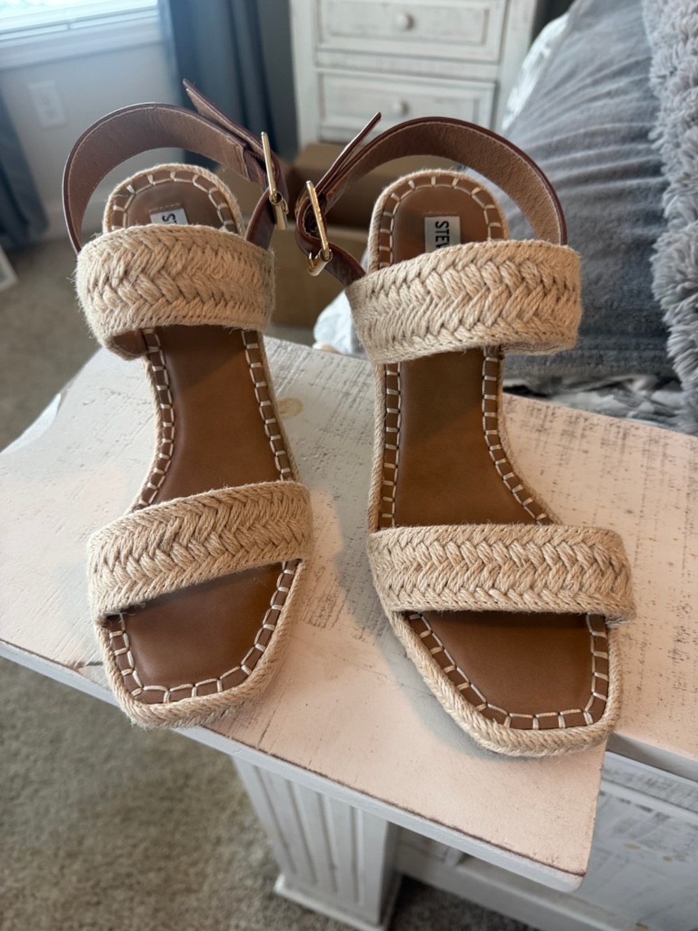 Steve Madden Braided Tan Espadrille Sandals with Ankle Strap, Great Summer Shoe!
